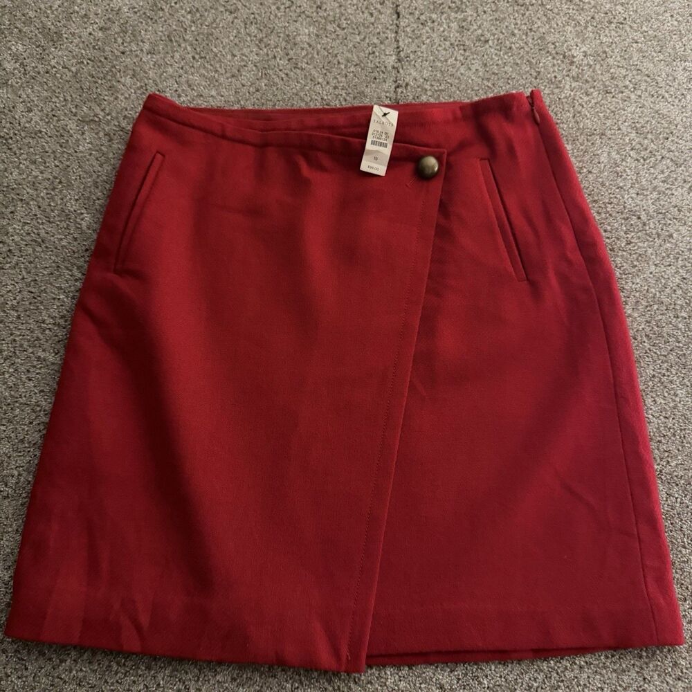 TALBOTS Wool Blend Skirt Short Red Faux Wrap Lined Pockets Sz 10 NWT